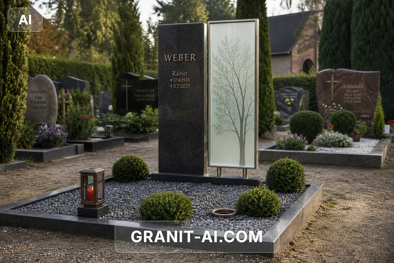 Glasstele im Edelstahlrahmen