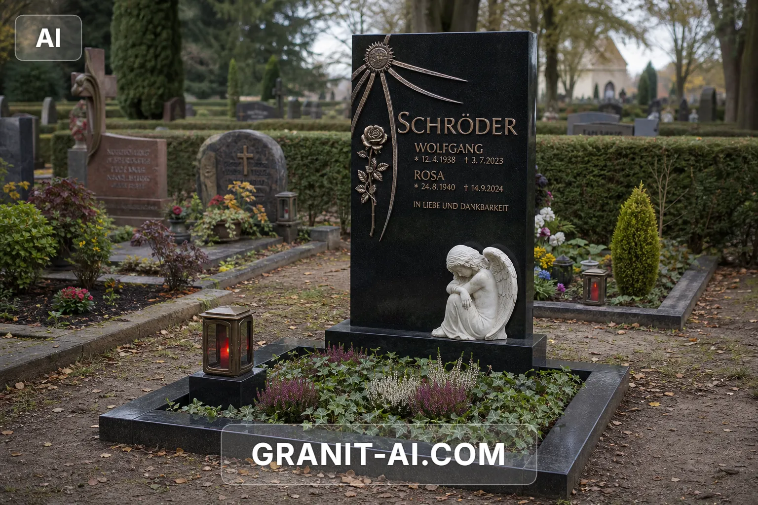 Marmorengel und Bronzekreuz