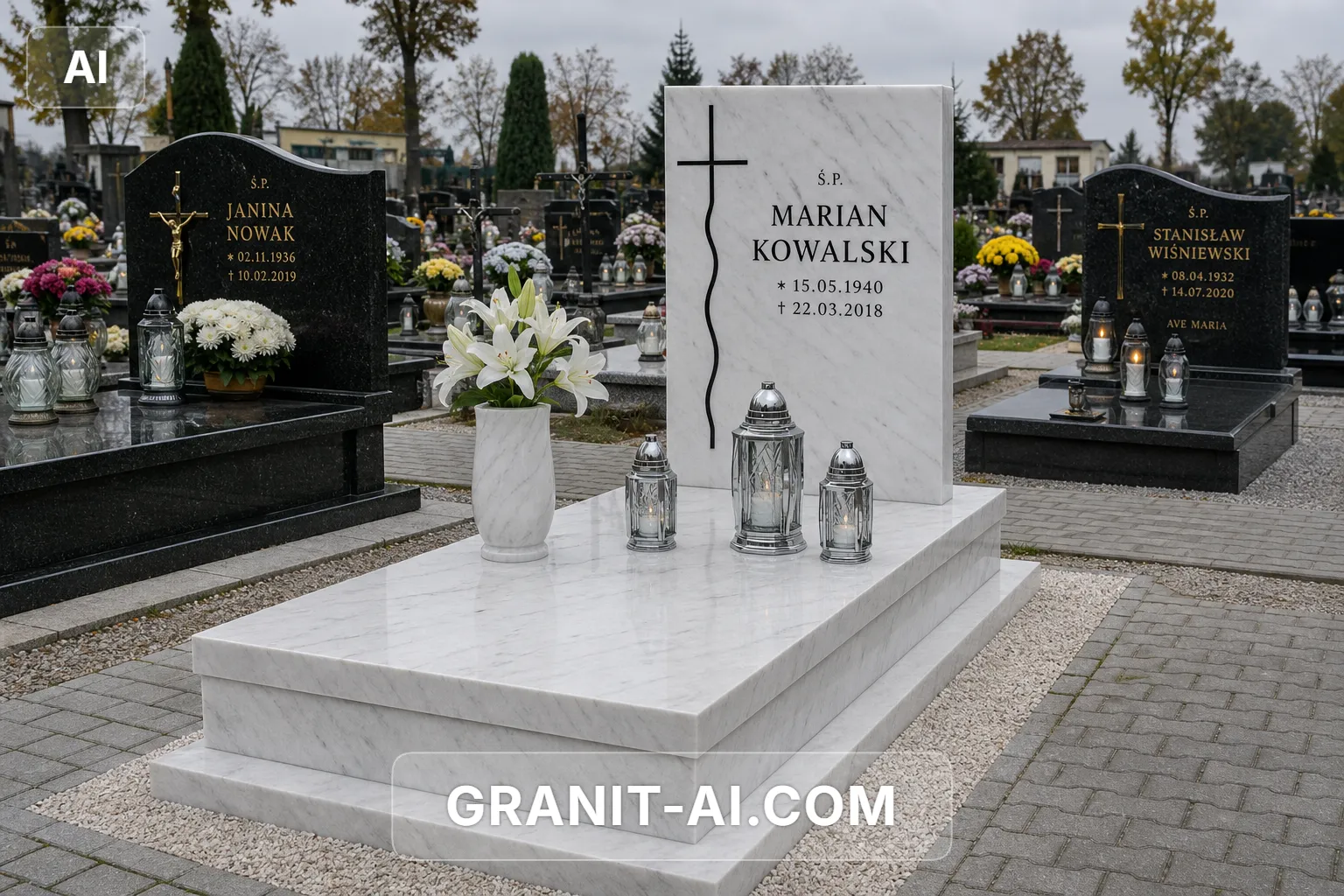 Biały marmur, krzyż falisty
