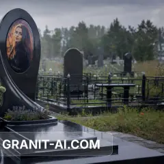 классическая гранитная стела с овальным портретом — пример 1, AI-визуализация Granit AI