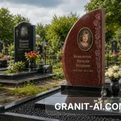 классическая гранитная стела с овальным портретом — пример 3, AI-визуализация Granit AI